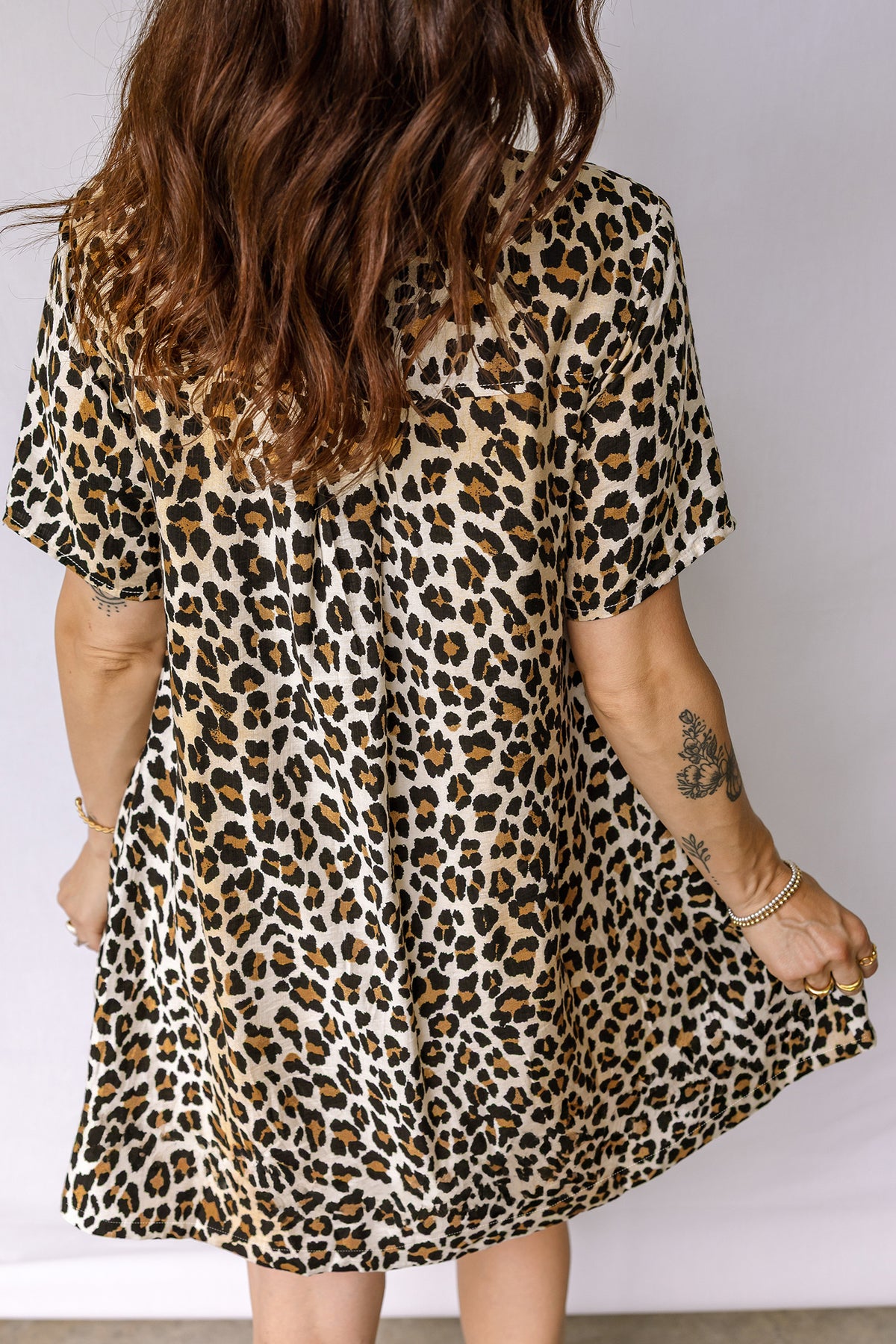 Short Sleeve Leopard Mini Dress with Pockets