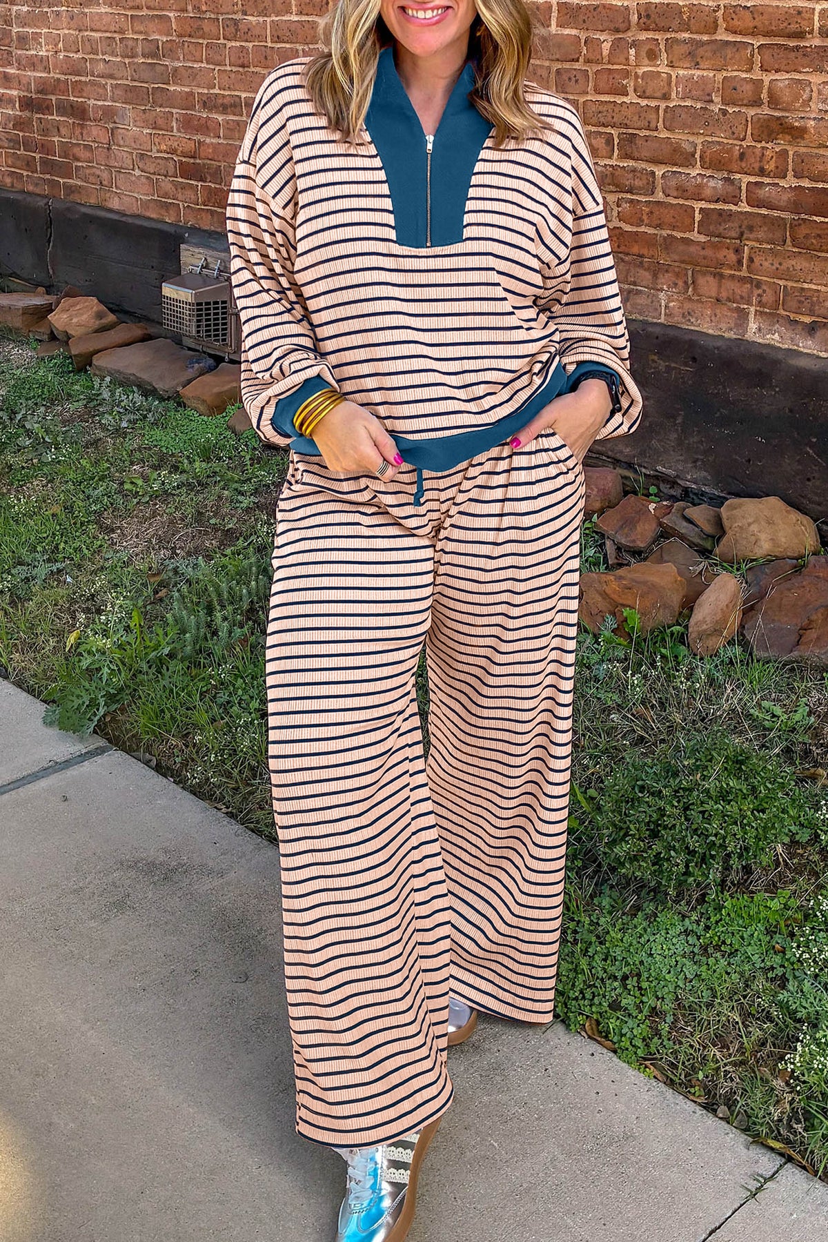 Striped Long Sleeve Plus Size Set