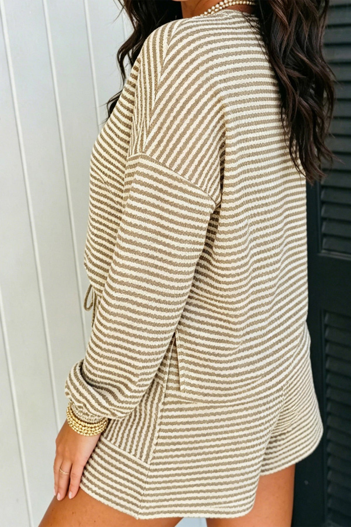 Brown Stripe Long Sleeve Top w/ Shorts