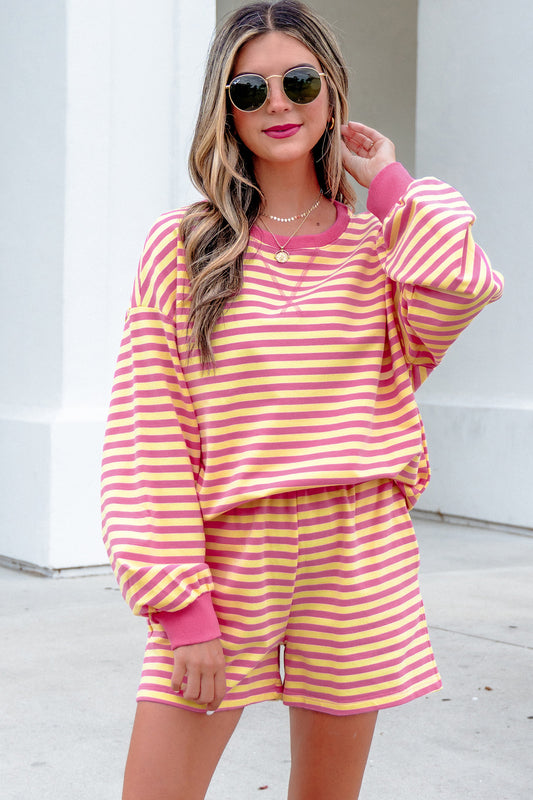 Stripe Long Sleeve Top w/ Shorts Set