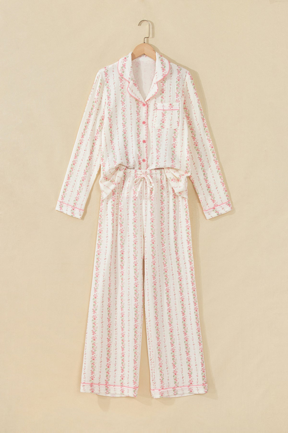 Floral Print Shirt Pajama Pant Set