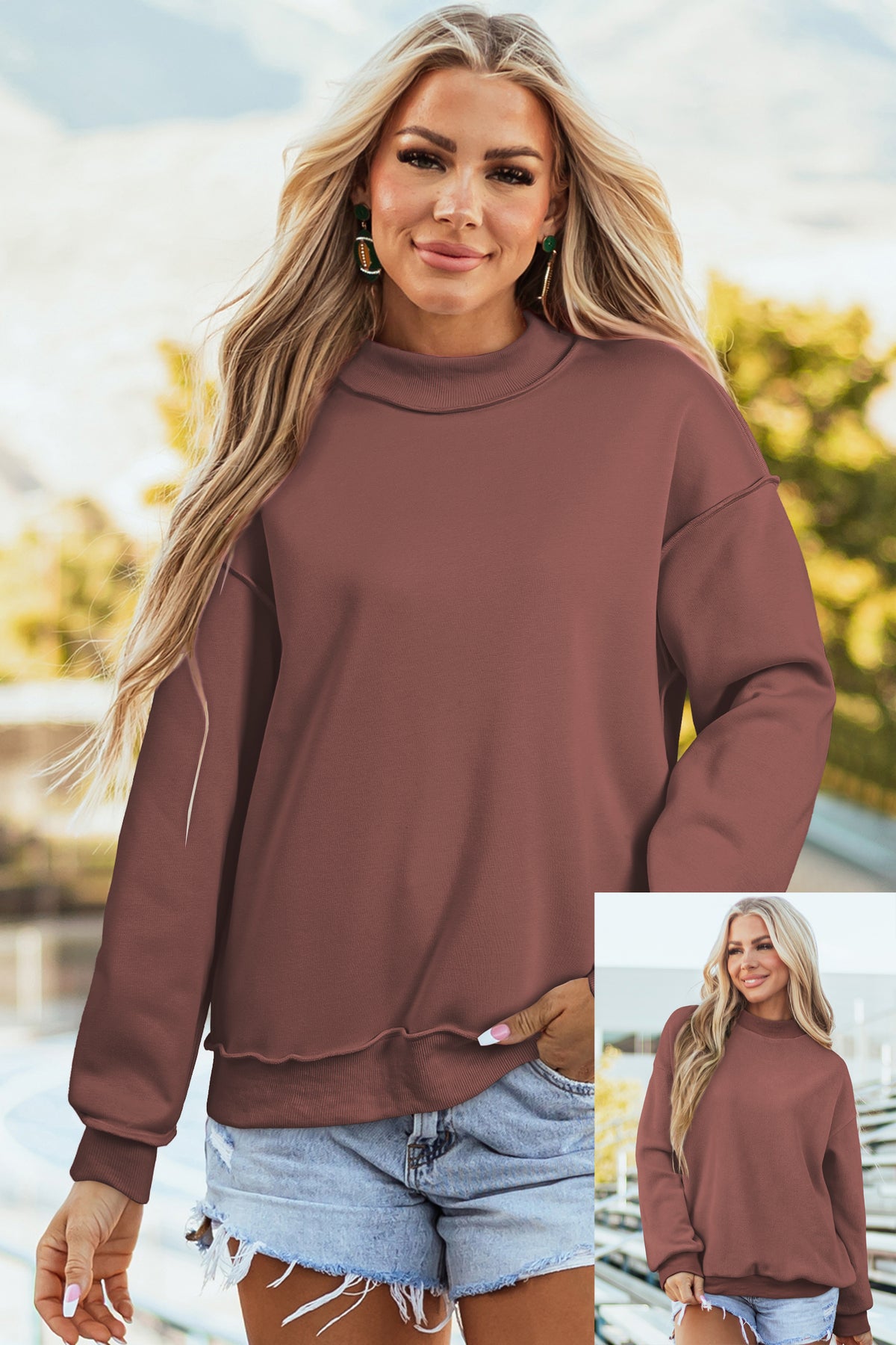 Oversize Reversible Mock Neck Sweatshirt