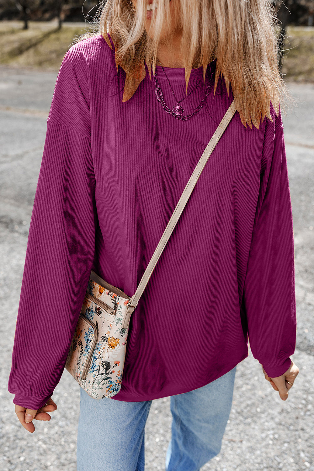 Smoke Gray Corduroy Oversized Sweatshirt