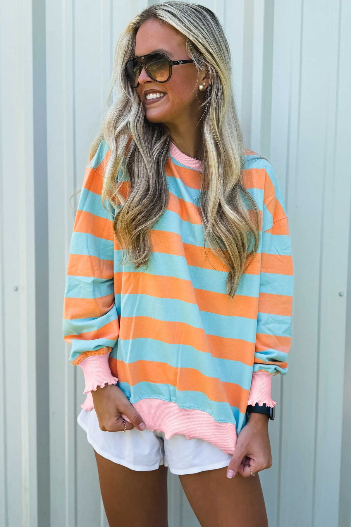 Orange Stripe Long Sleeve Top