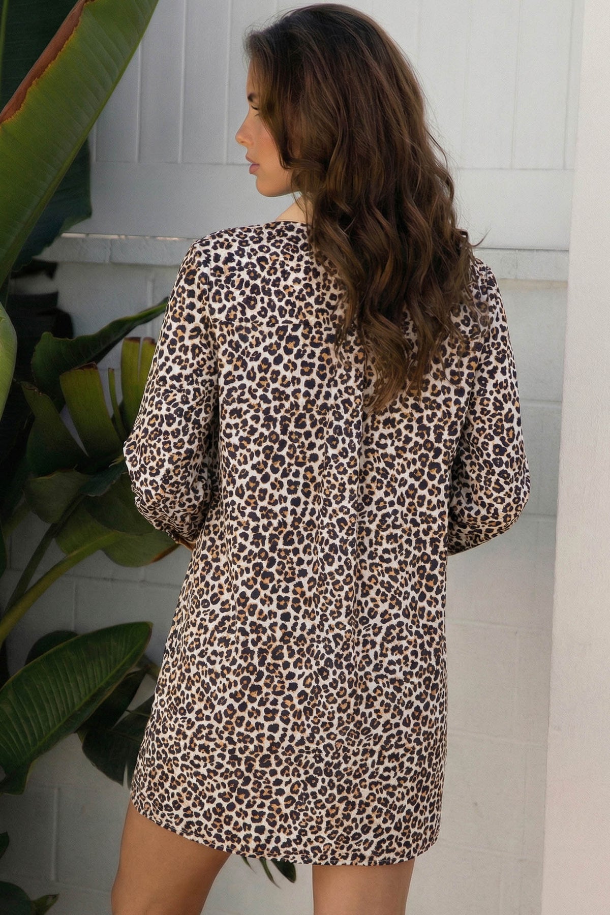 Striped Leopard Print Long Sleeve Dress