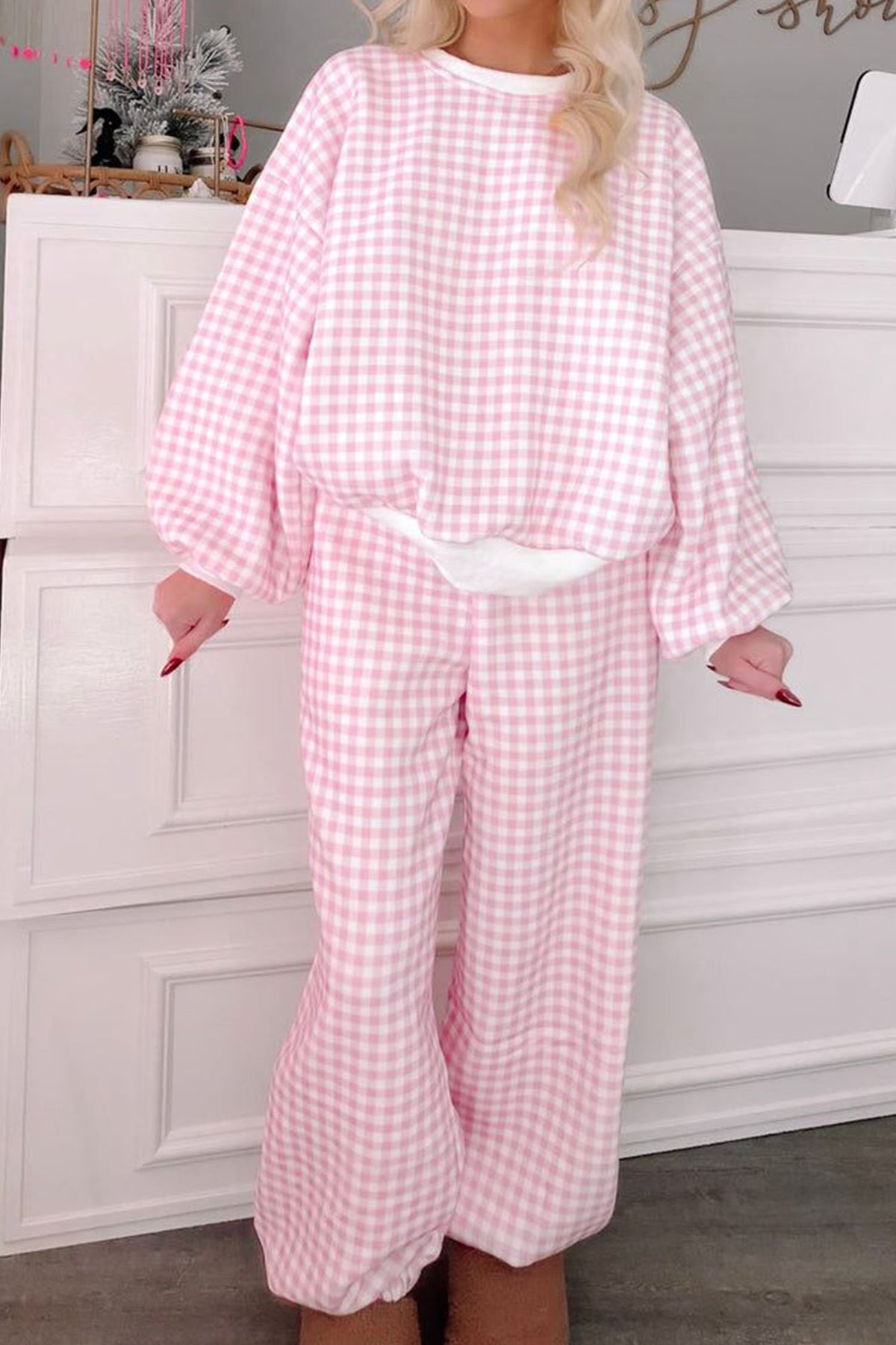 Plaid Long Sleeve Pant Set
