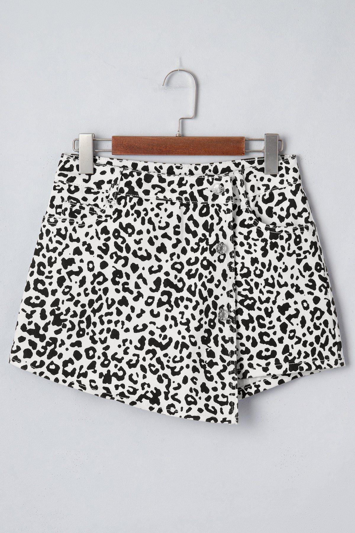 Black Leopard Denim Shorts