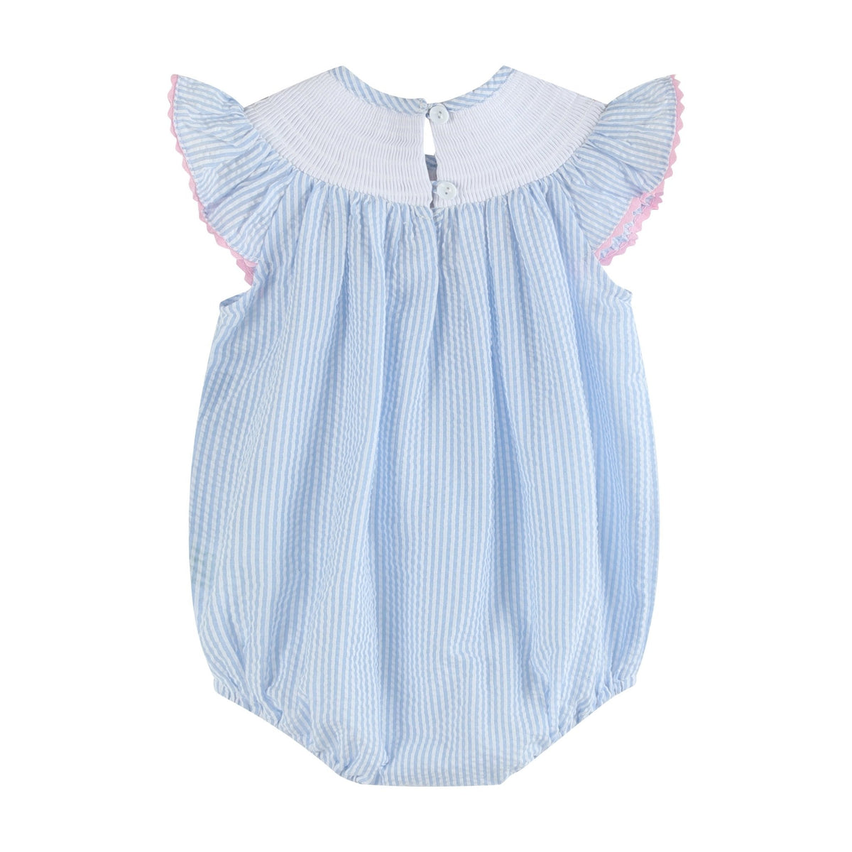 Seersucker Bow Smocked Flutter Romper