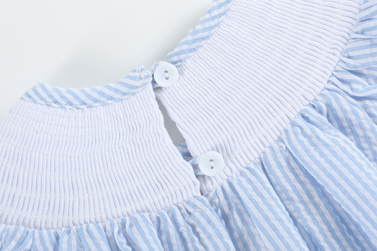 Seersucker Bow Smocked Flutter Romper