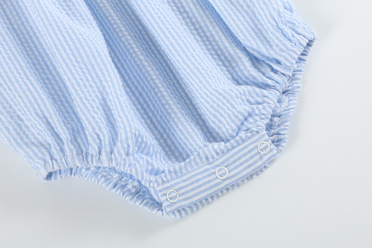Seersucker Bow Smocked Flutter Romper