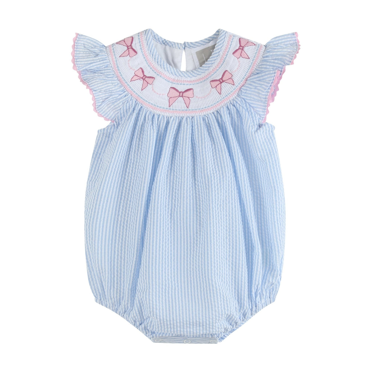Seersucker Bow Smocked Flutter Romper
