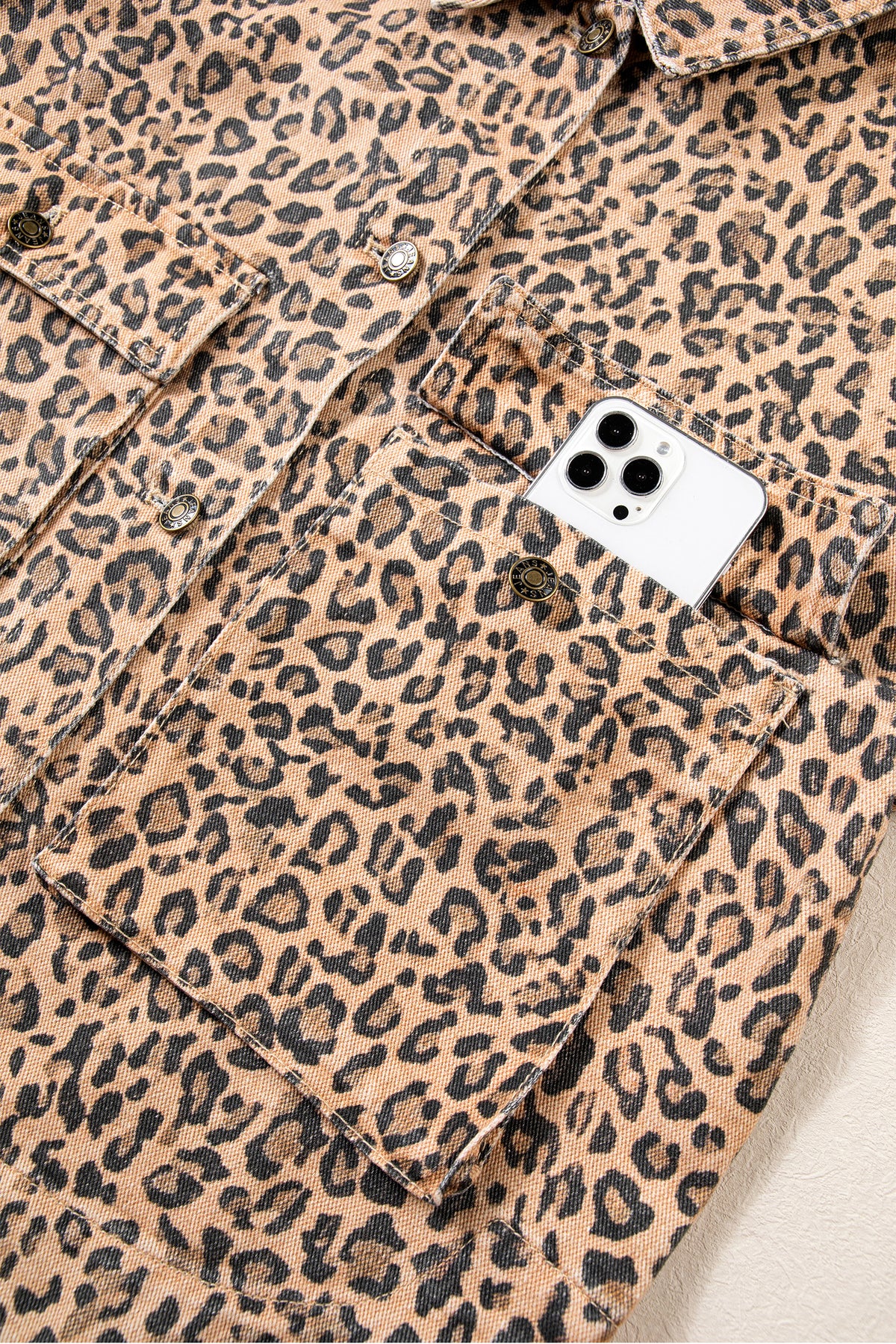 Leopard Print Long Sleeve Denim Jacket