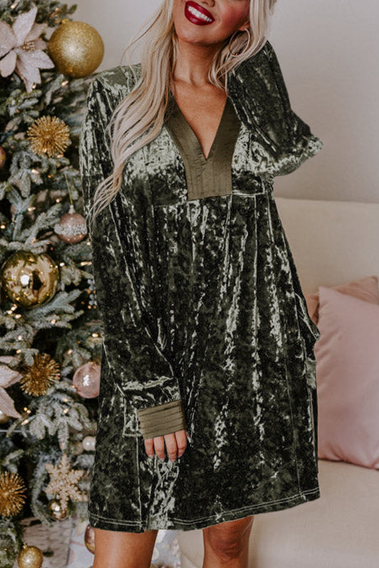 Velvet Long Sleeve Dress with Pockets