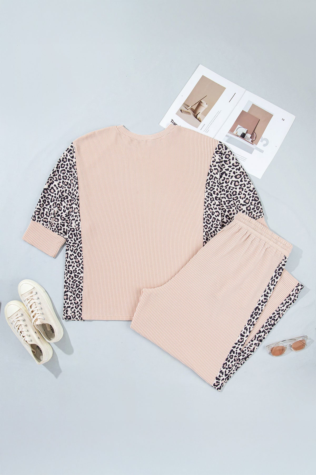 French Leopard Long Sleeve Top w/Plus Size Pants Set