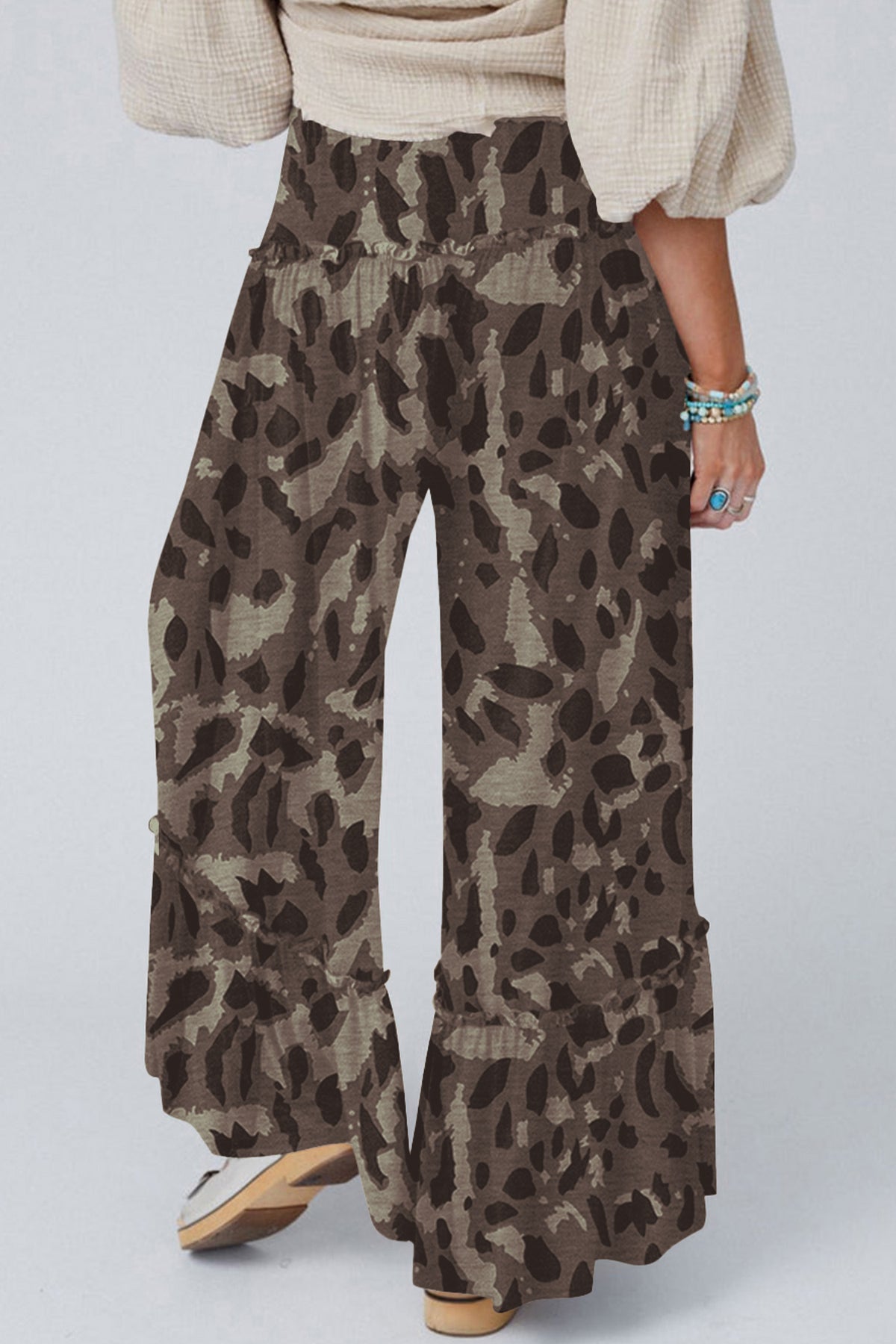 Camo Print Wide Leg Casual Pants