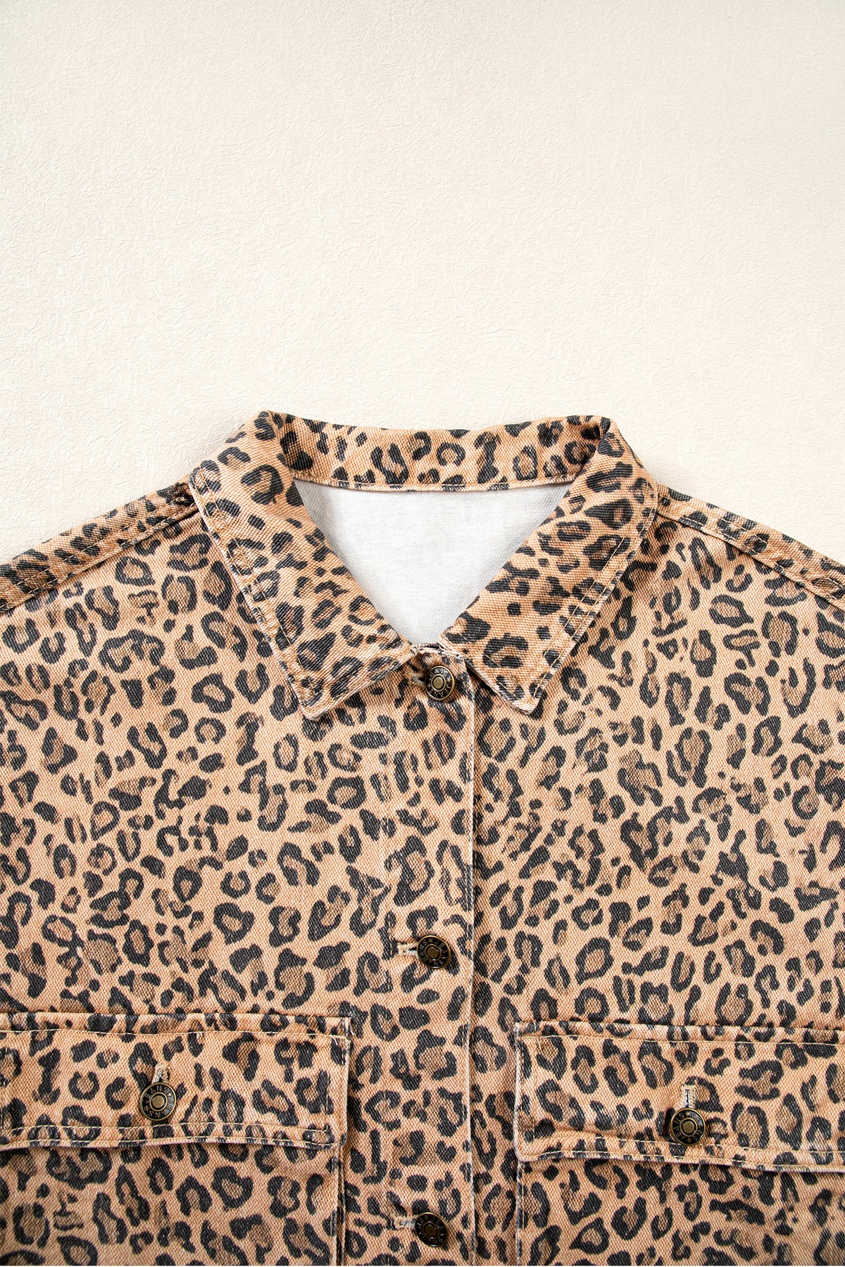 Leopard Print Long Sleeve Denim Jacket