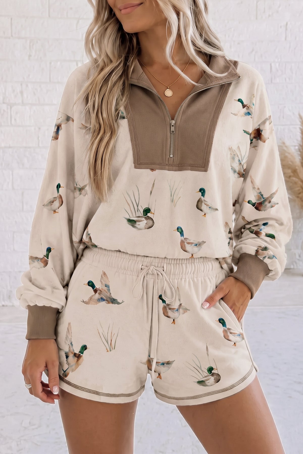 Mallard Print Pullover and Shorts Set