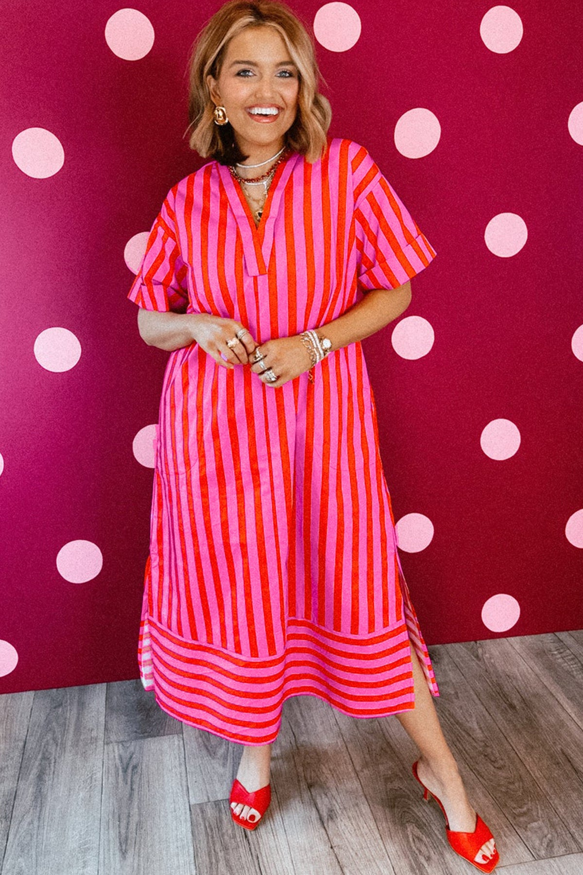 Red Stripe Midi Dress