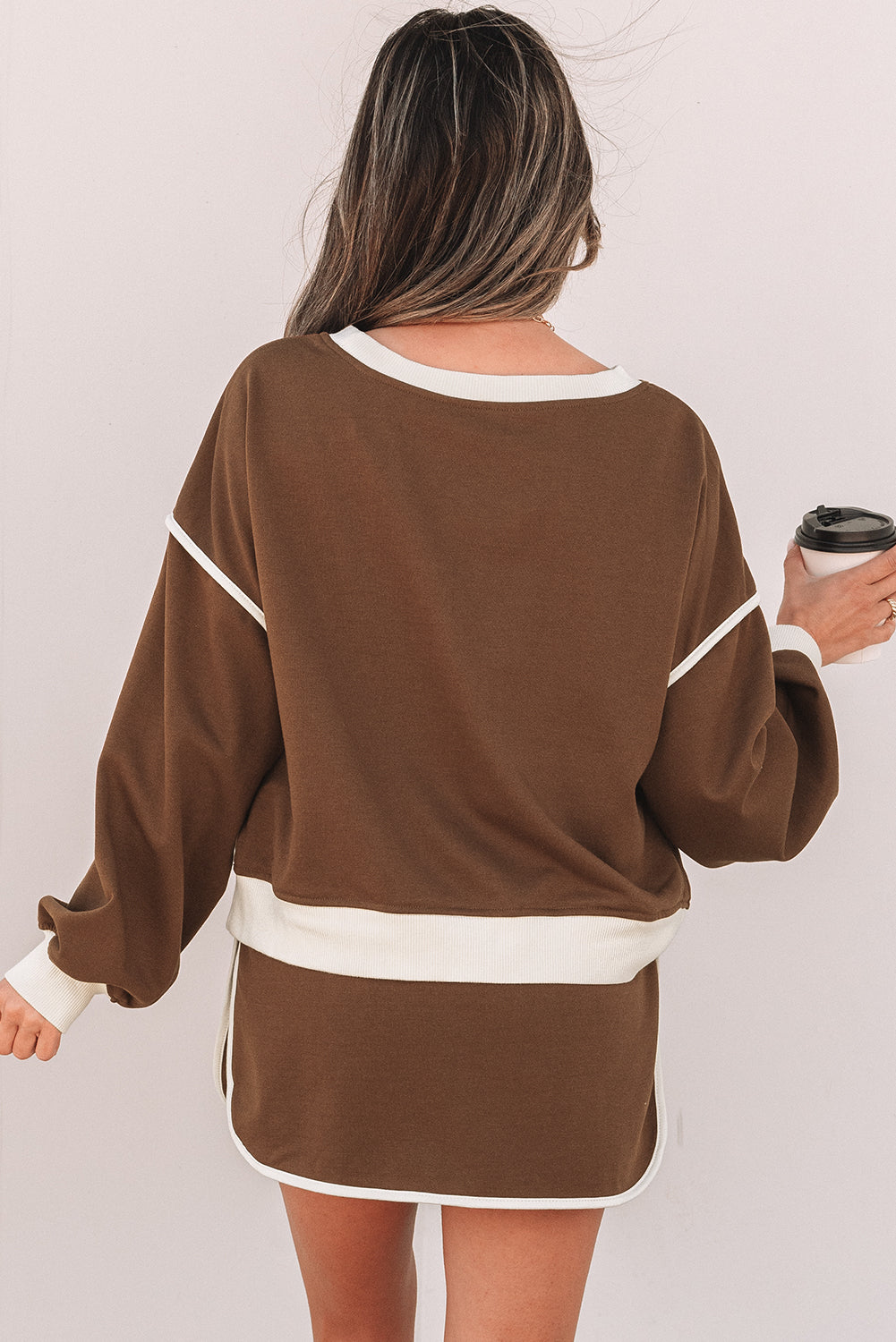 Loose Pullover and Lace-up Waist Skort Set