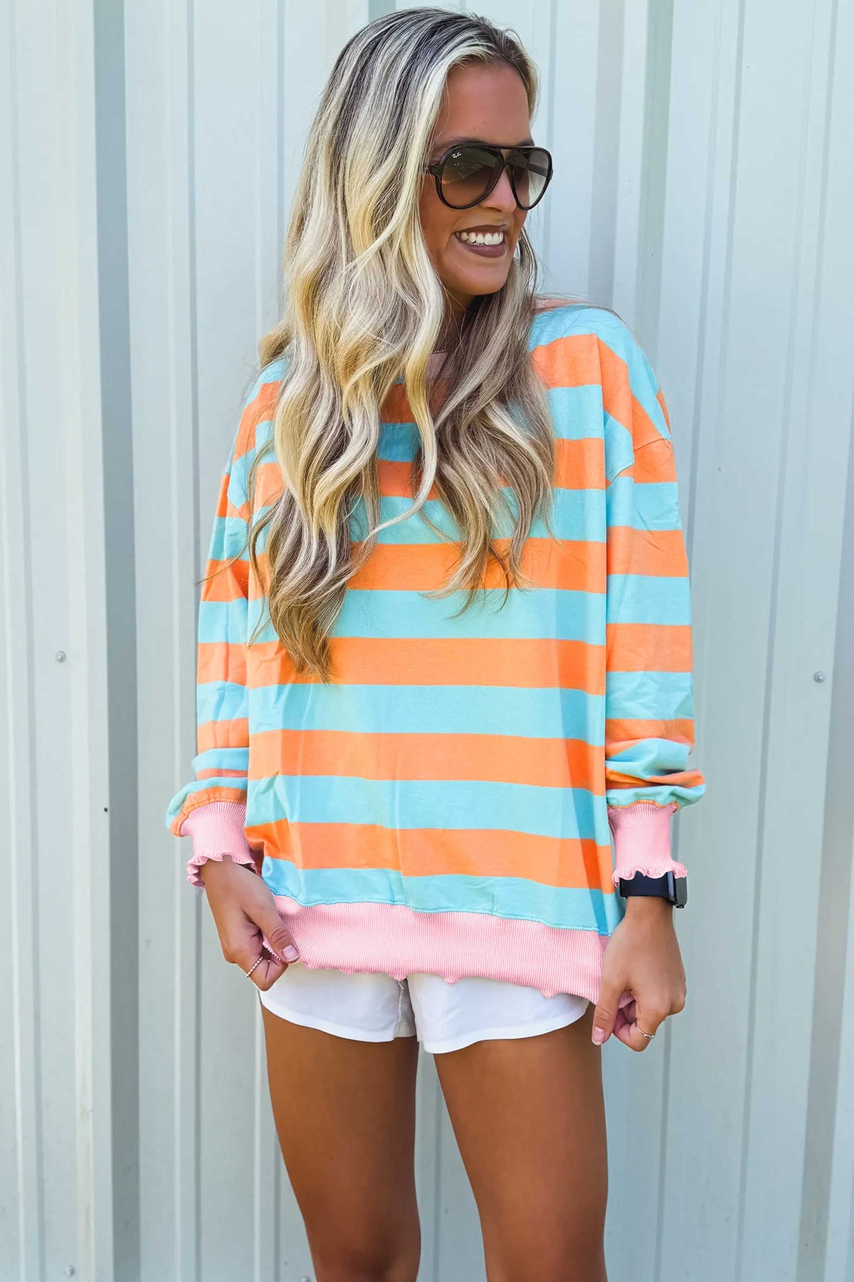 Orange Stripe Long Sleeve Top