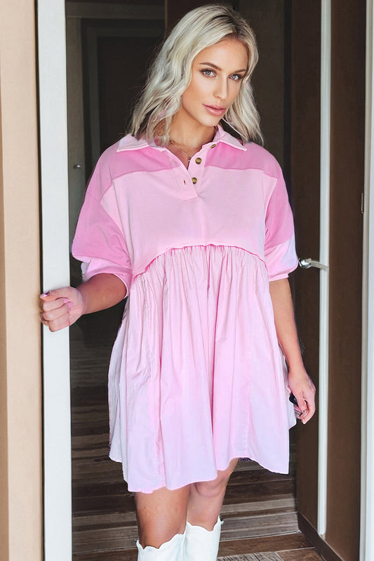 Button Polo Collar Mini Dress