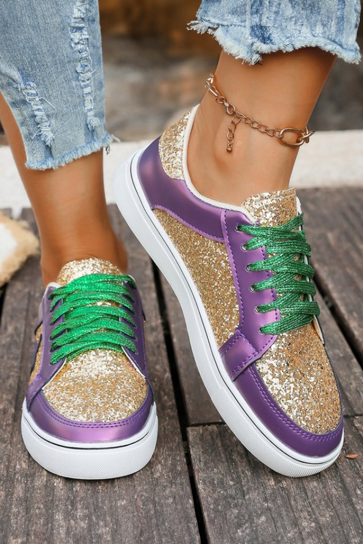 Dearlove Gold Lace-up Sneakers