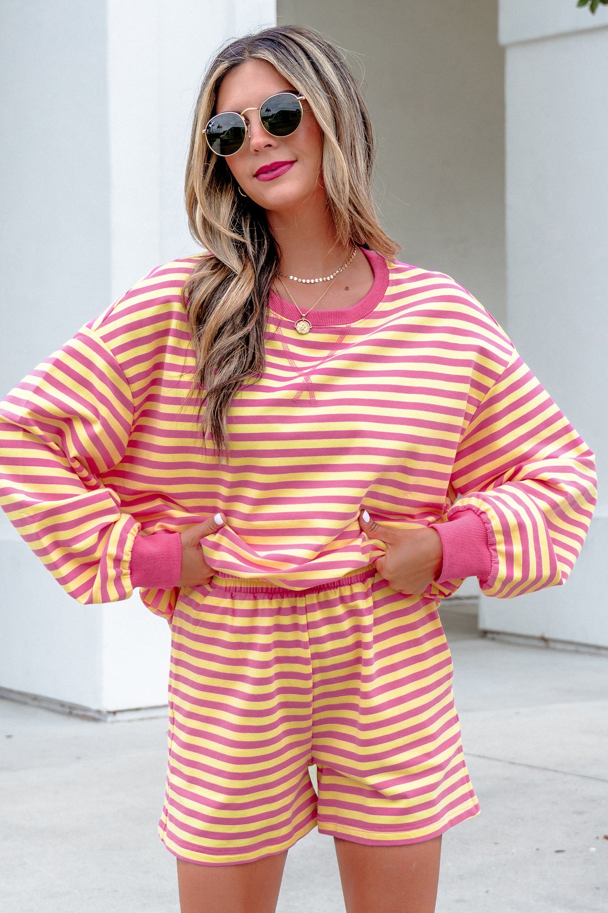 Stripe Long Sleeve Top w/ Shorts Set