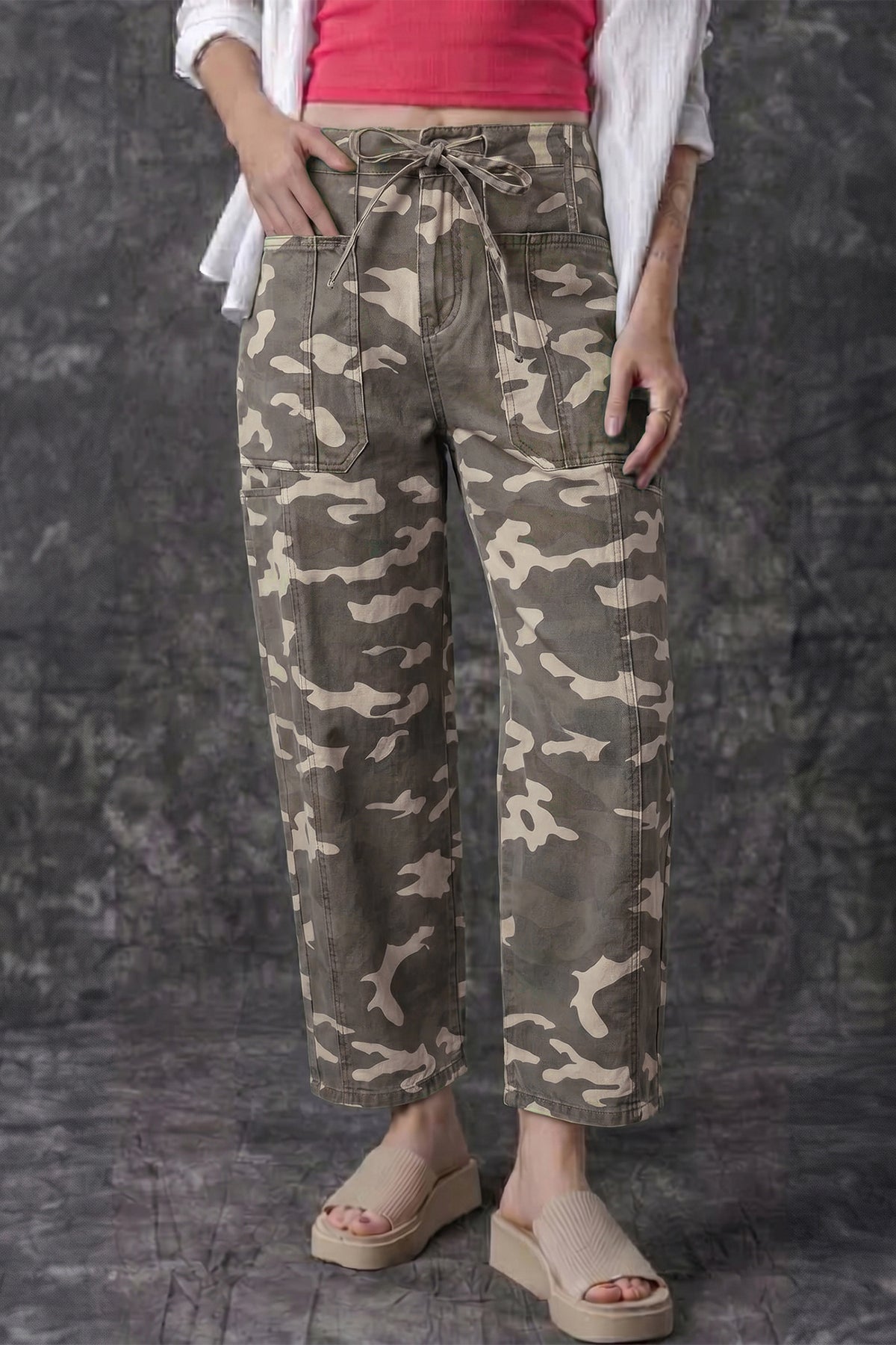 Leopard Pocketed Barrel Jeans