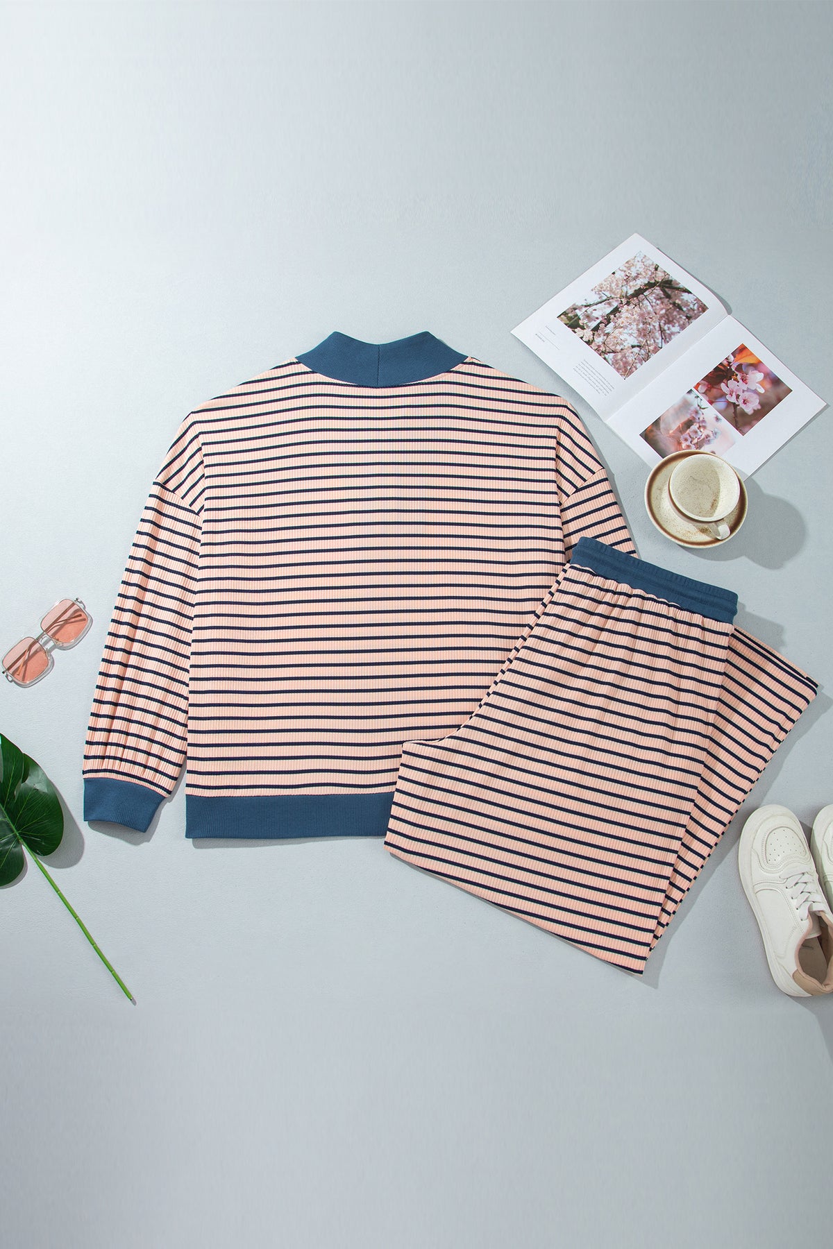 Striped Long Sleeve Plus Size Set
