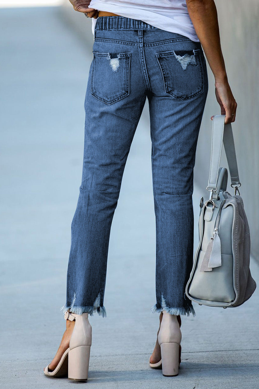 Straight Leg Destroyed Raw Hem Jeans