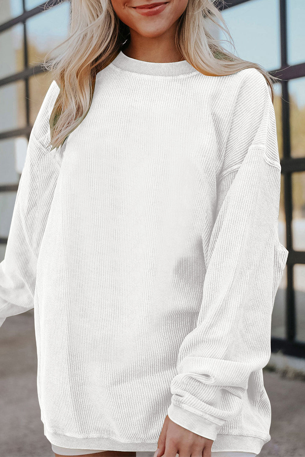 Smoke Gray Corduroy Oversized Sweatshirt