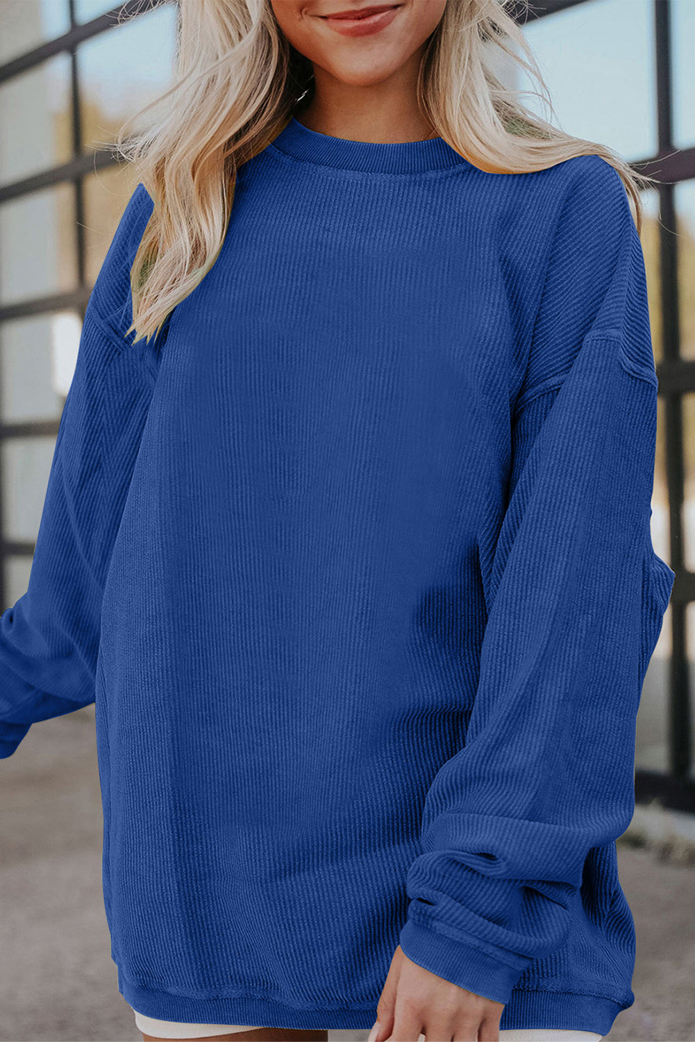 Smoke Gray Corduroy Oversized Sweatshirt