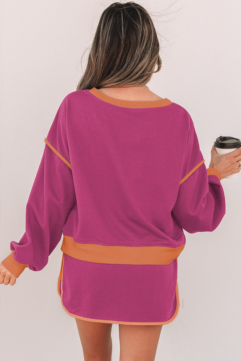 Loose Pullover and Lace-up Waist Skort Set