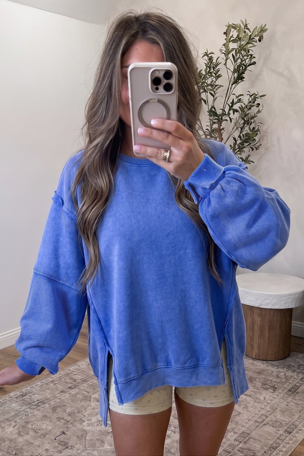 Split Hem Loose Tunic Sweatshirt