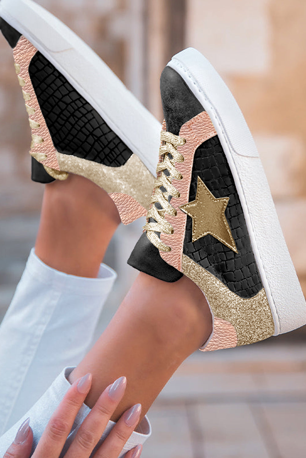 Dearlove Gold Lace-up Sneakers