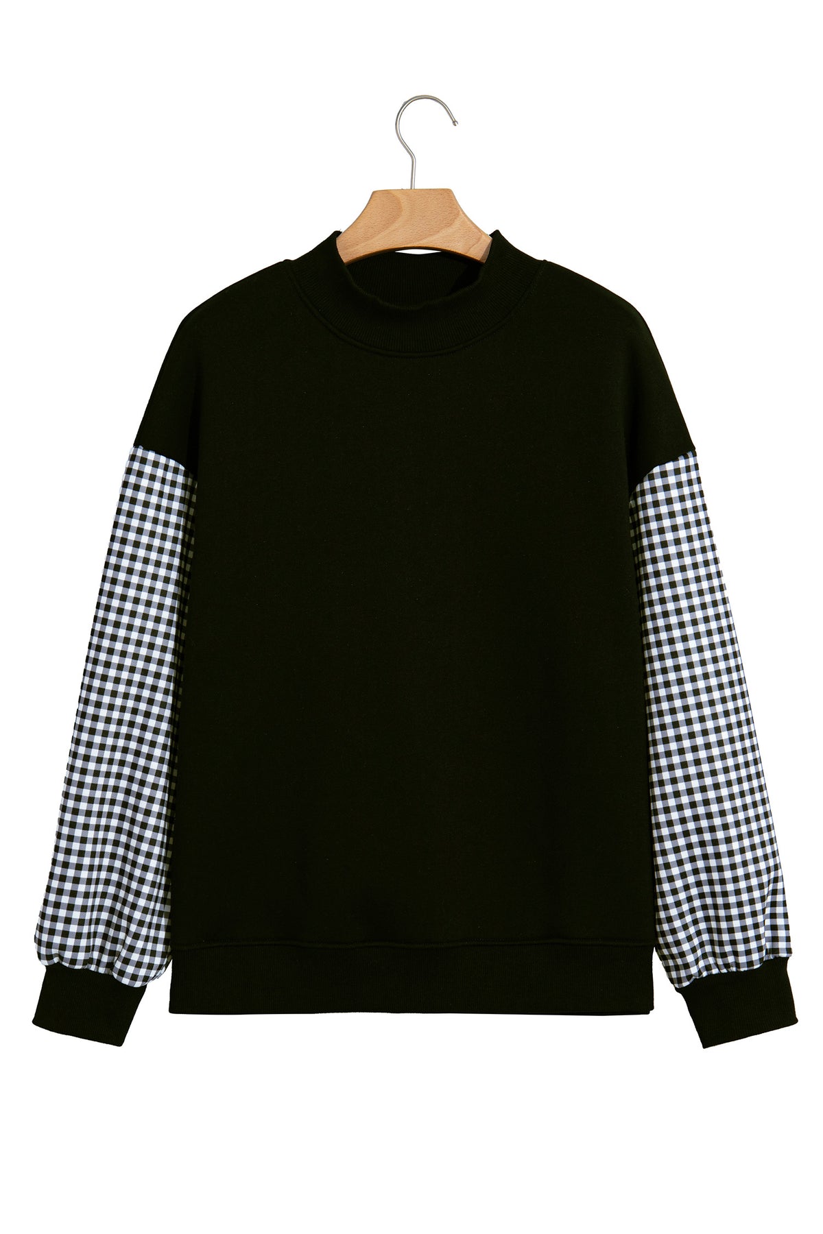 Plaid Sleeve Loose Tunic Sweatshirt