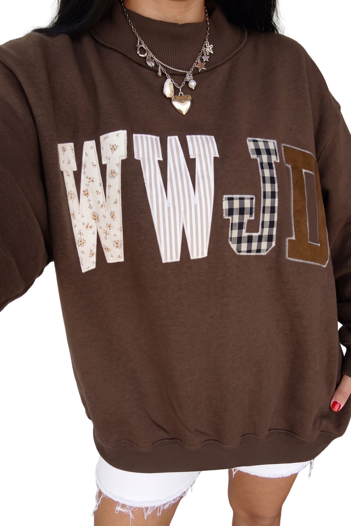 WWJD Embroidered Mock Neck Sweatshirt
