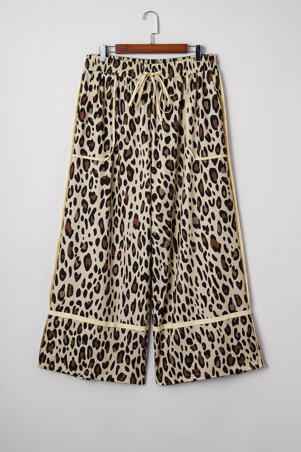 Plus Size Drawstring Leopard Wide Leg Pants