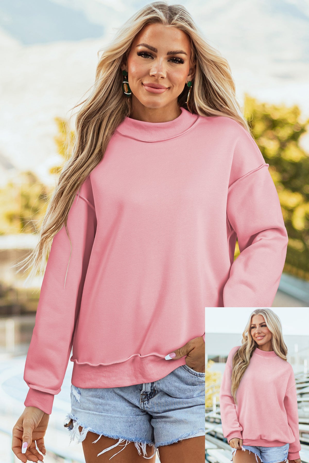 Oversize Reversible Mock Neck Sweatshirt