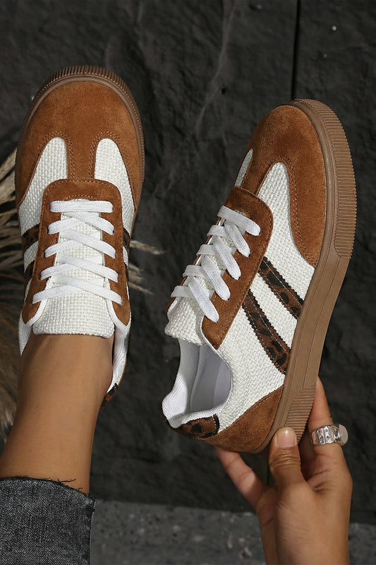 Leopard Patchwork Flat Sneakers