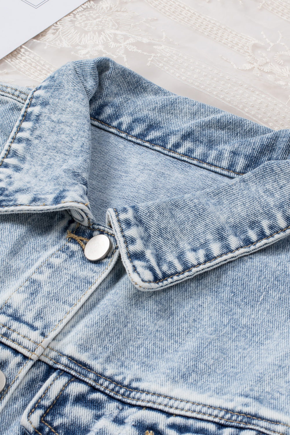Sky Blue Distressed Denim Jacket