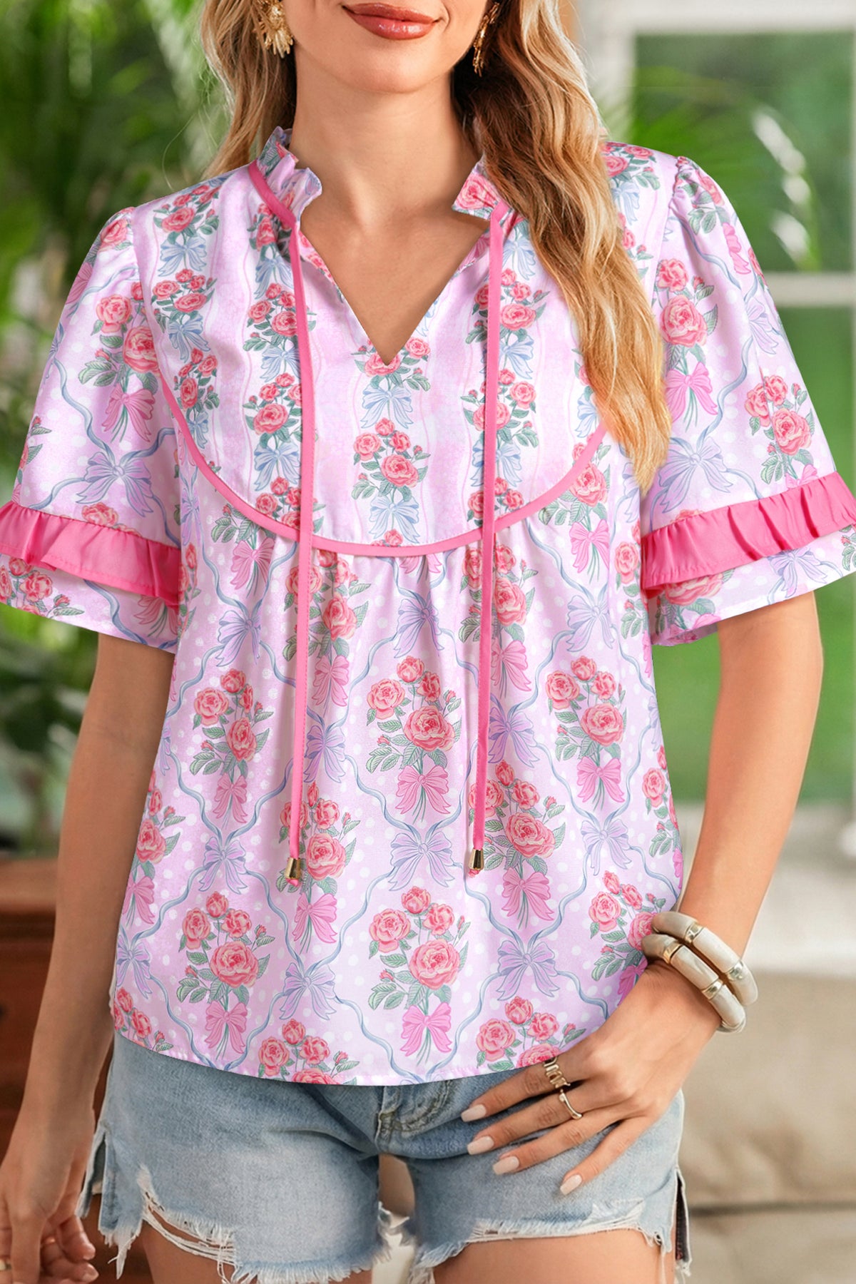 Floral Bow Printed Blouse