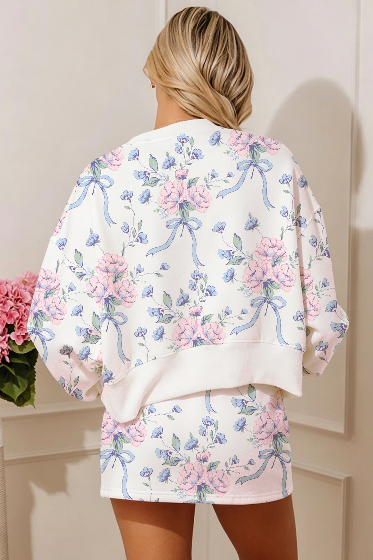 Floral Print Long Sleeve Top w/Skort Set