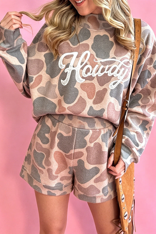 "Howdy" Camouflage Long Sleeve Top and Shorts Set