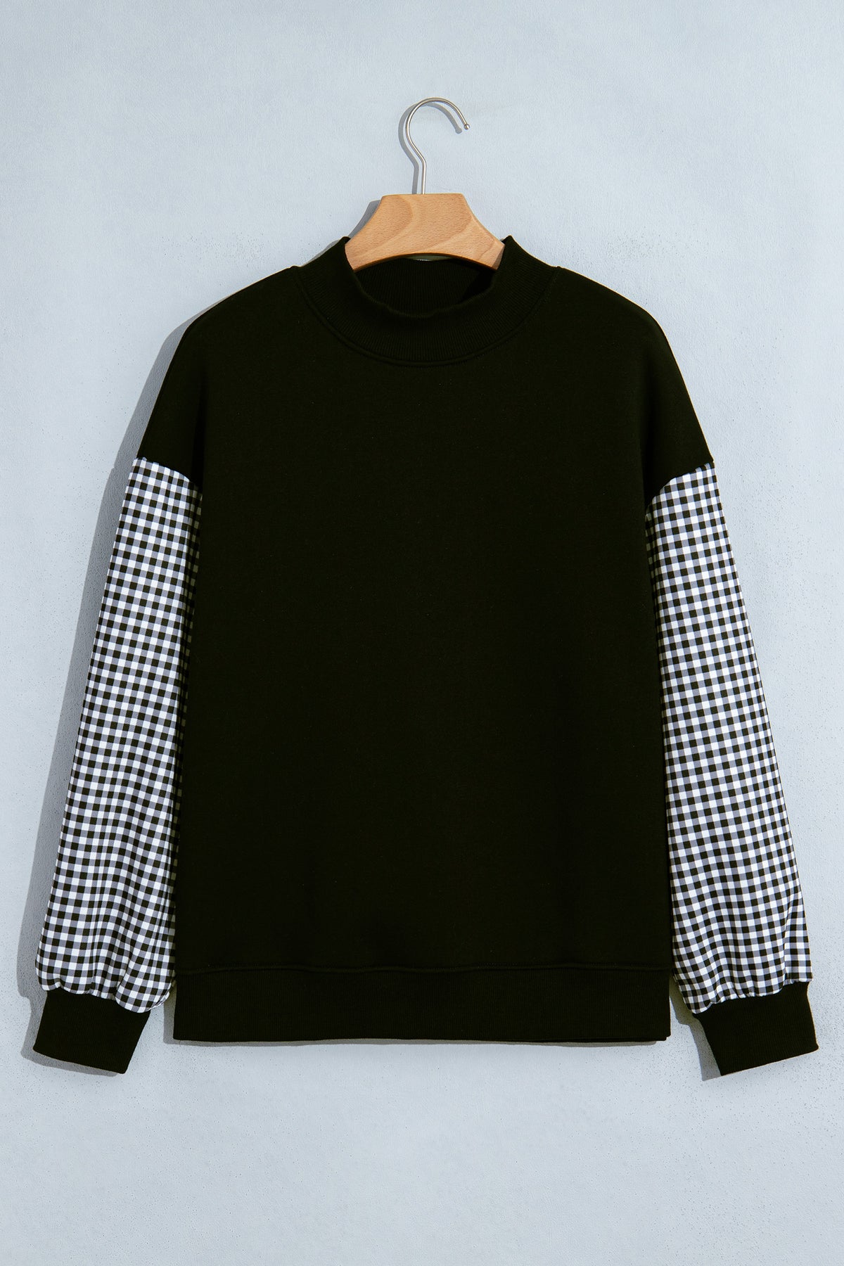 Plaid Sleeve Loose Tunic Sweatshirt