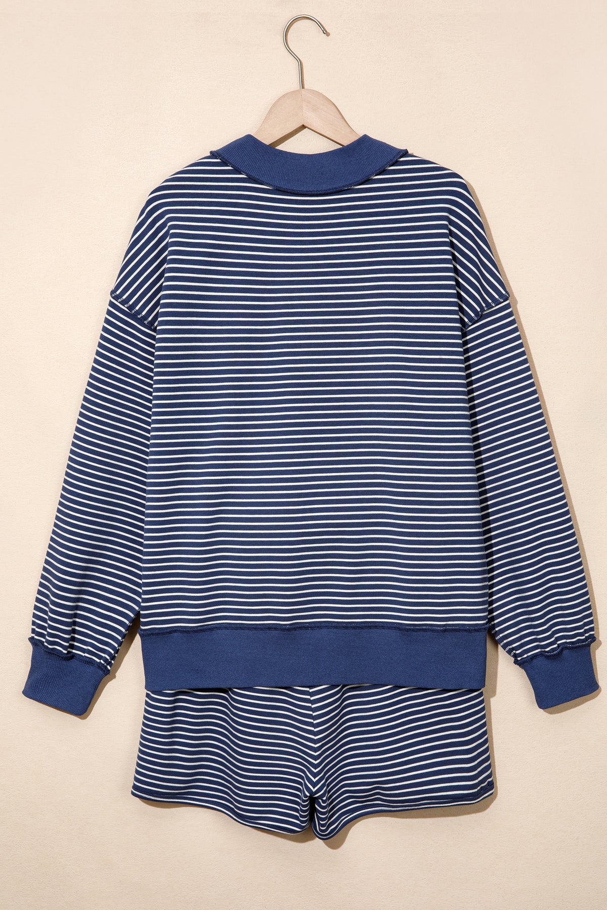 Striped Mock Neck Pullover w/ Shorts Set