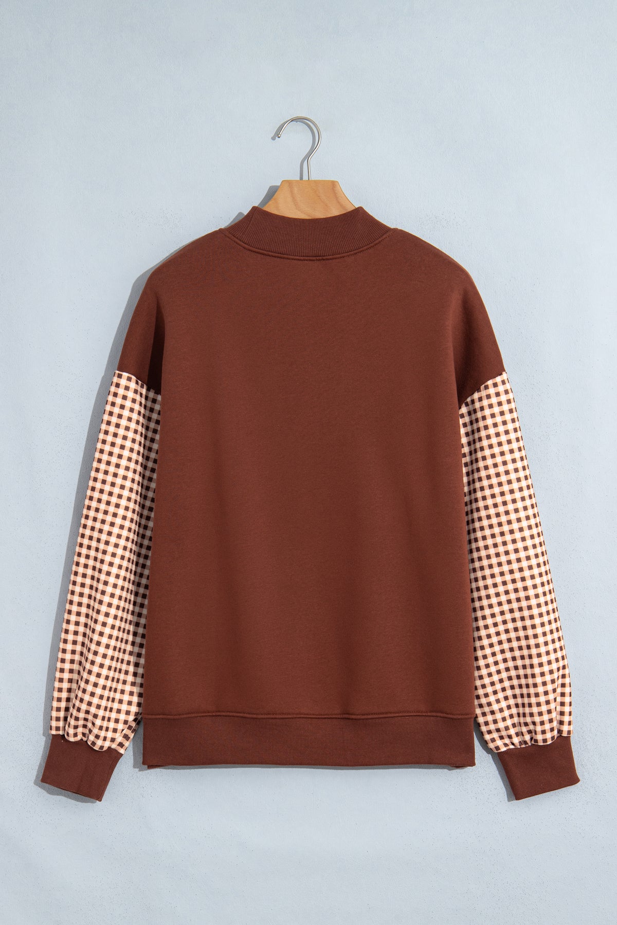 Plaid Sleeve Loose Tunic Sweatshirt