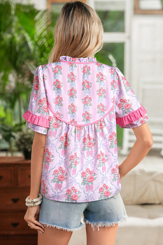 Floral Bow Printed Blouse