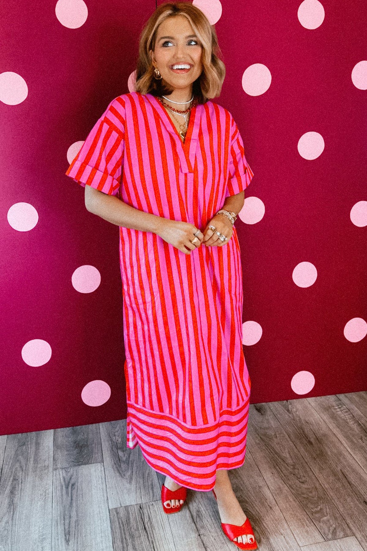 Red Stripe Midi Dress