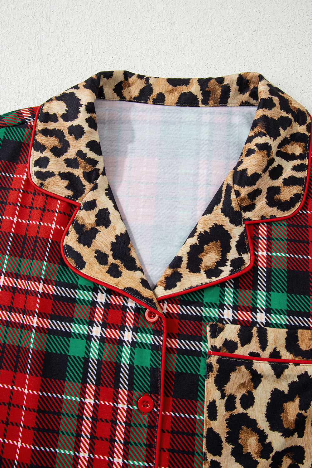 Retro Plaid Leopard Print Pajama Set